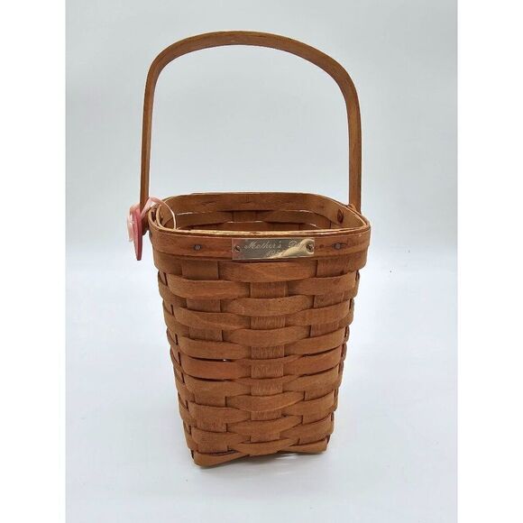 Longaberger Mothers Day 1987 Basket Handwoven Wood With Pink Heart Tag - Picture 1 of 3